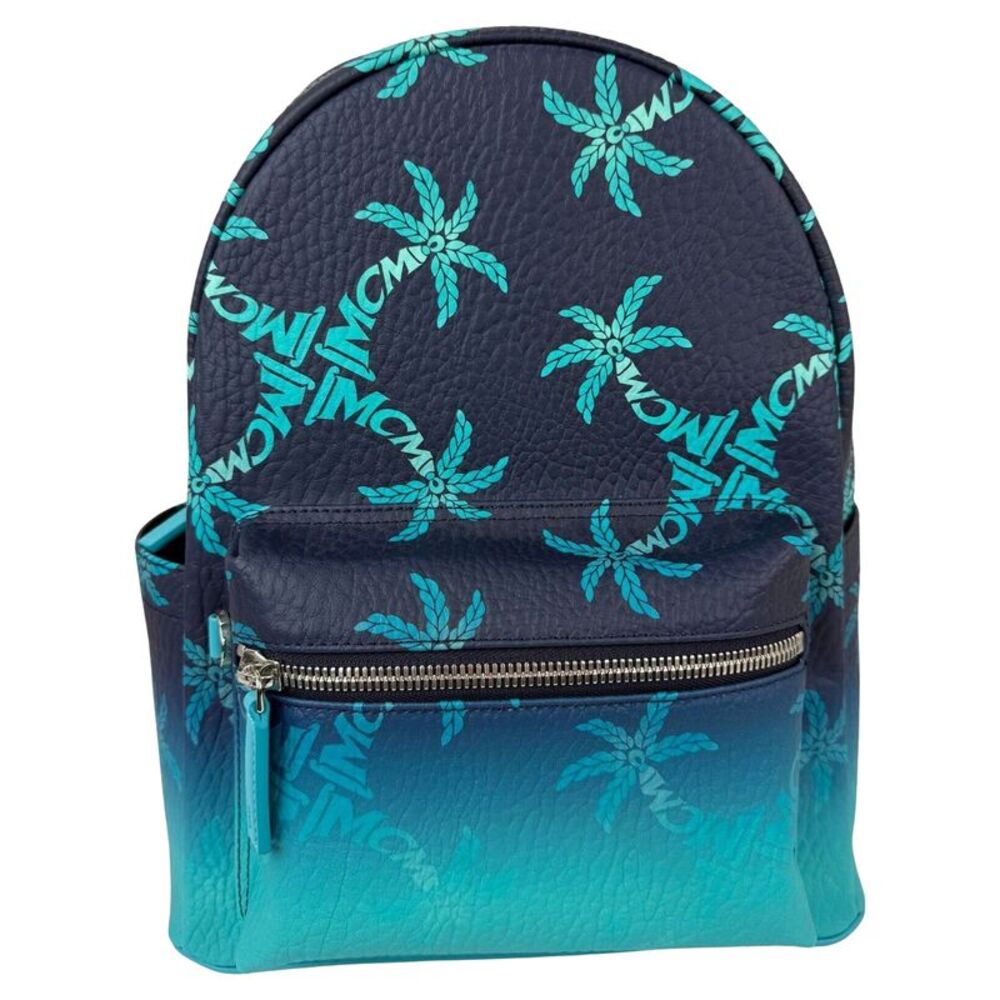 MCM Stark Ceramic Blue Gradation Palm Canvas Backpack